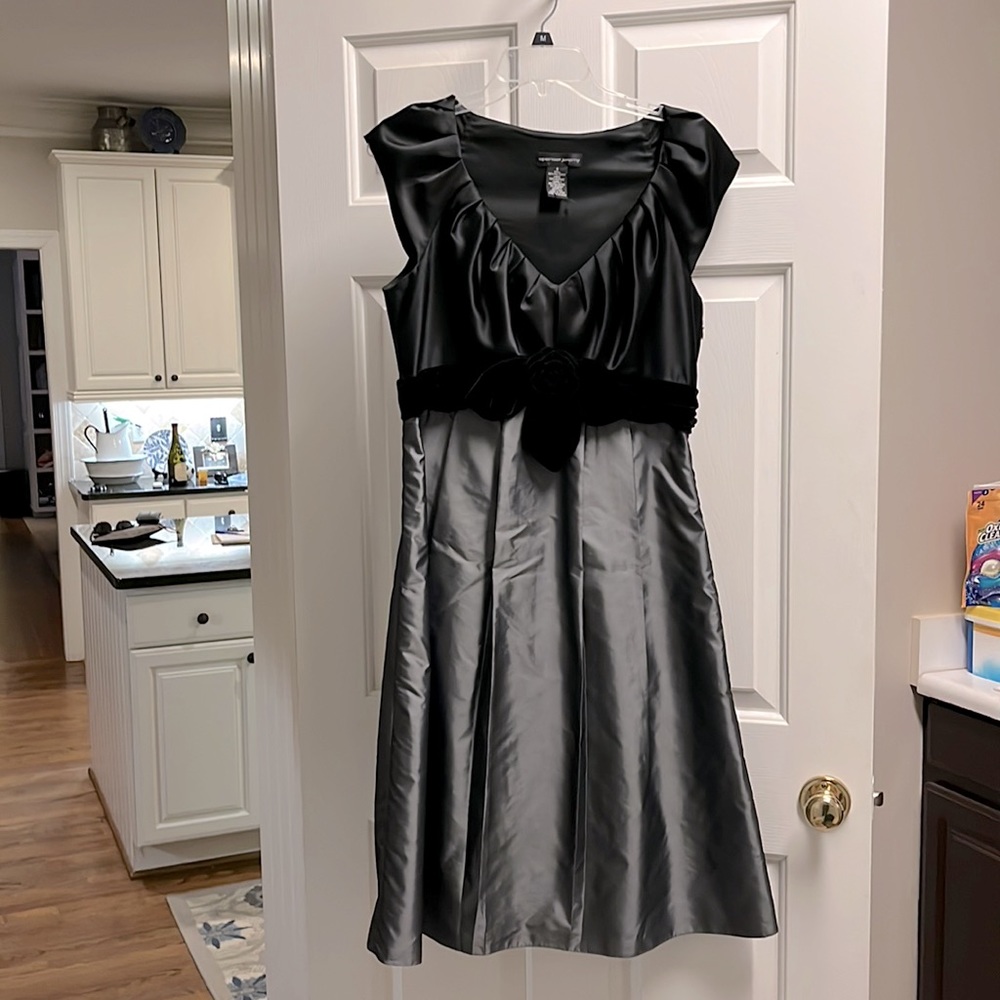 Never worn black and silver mini dress with black rose serial